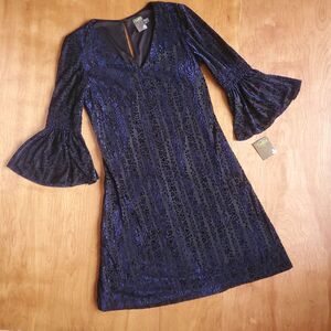 NEW Taylor Dress 6 Black Blue Velour Floral Velvet Burnout 3/4 Sleeve Whimsigoth
